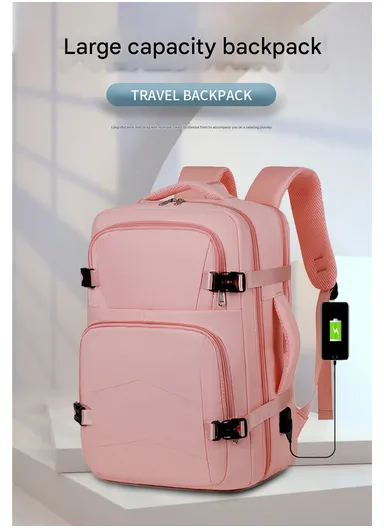 17-inch Laptop Waterproof Backpack With USB Charging Port For Travel &amp; School (W30 x D17 x H45) cm - Pink