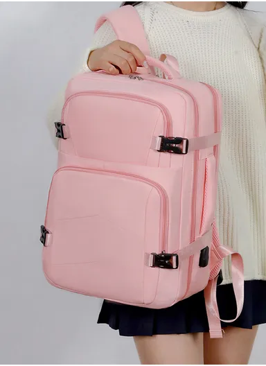 17-inch Laptop Waterproof Backpack With USB Charging Port For Travel &amp; School (W30 x D17 x H45) cm - Pink