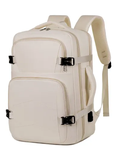 17-inch Laptop Waterproof Backpack With USB Charging Port For Travel &amp; School (W30 x D17 x H45) cm - OffWhite