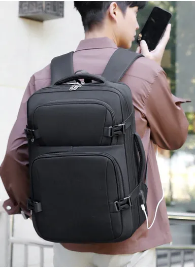 17-inch Laptop Waterproof Backpack With USB Charging Port For Travel &amp; School (W30 x D17 x H45) cm - OffWhite