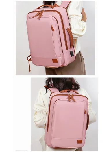 15.6" Laptop Backpack Multi-Functional Travel Bag with USB Charging Port, Multi-Compartment, Lightweight &amp; Comfortable Design 8103 - Pink