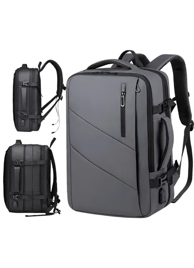 17" Laptop Backpack Multi-Functional Travel Bag with Trolley Sleeve, USB Charging Port &amp; Padded Straps 511 - Grey