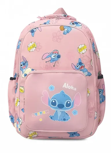 Large Capacity Stitch Kids School Backpack with Padded Straps 3639 - Pink