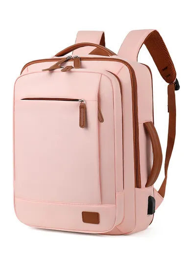 17-inch Laptop Backpack Multi-pocket With USB Charging Port (W30 x D10 x H41) cm - Pink