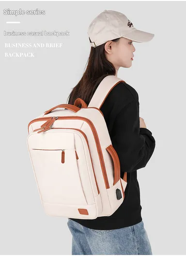 17-inch Laptop Backpack Multi-pocket With USB Charging Port (W30 x D10 x H41) cm - Pink