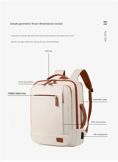 17-inch Laptop Backpack Multi-pocket With USB Charging Port (W30 x D10 x H41) cm - Pink