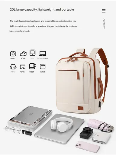 17-inch Laptop Backpack Multi-pocket With USB Charging Port (W30 x D10 x H41) cm - Pink