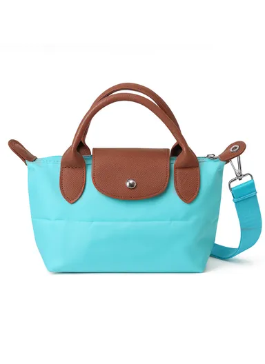 Chic Compact Handbag with PU Top Handle &amp; Removable Shoulder Strap 666 - Turquoise