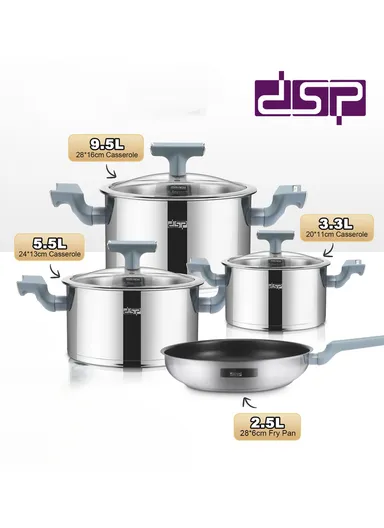 20/24/28cm Casseroles + 28CM Frypan Stainless Steel Non-Stick Cookware Set CA005-S01