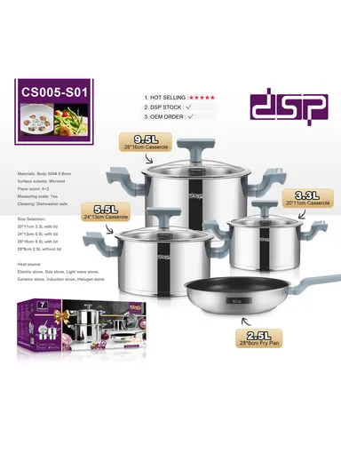 20/24/28cm Casseroles + 28CM Frypan Stainless Steel Non-Stick Cookware Set CA005-S01