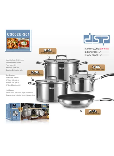 16/24/28cm Casseroles + 28CM Frypan Stainless Steel Non-Stick Cookware Set CS002U-S01
