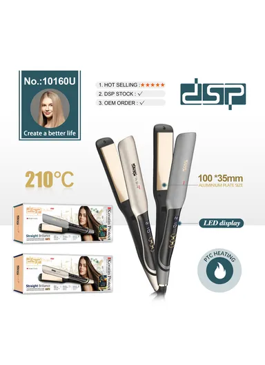 Straight Brilliance Aluminum Plates Hair Straightener With Adjustable Temperature &amp; LED Display 10160U - Grey