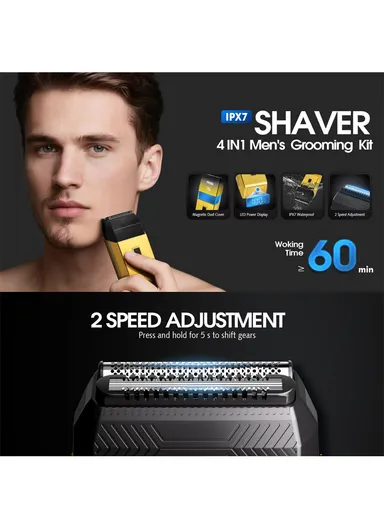 4-in-1 Men’s Grooming Kit with Hair Trimmer, Body Trimmer, Shaver &amp; Nose Trimmer 80174