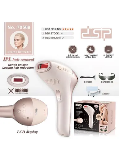 Laser Hair Removal Device for Women &amp; Men with 10 Adjustable Gears, LCD Display, Manual &amp; Auto Mode, Home Use Kit with Razor, Sunglasses &amp; Adapter 70569IPL