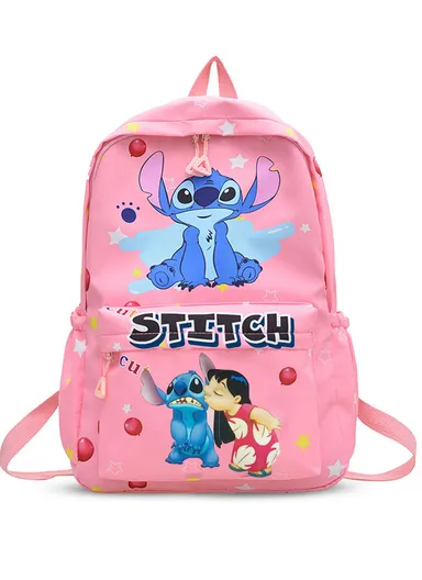 Lilo &amp; Stitch Kids School Backpack with Padded Straps &amp; Zippered Pockets 9025 - Pink