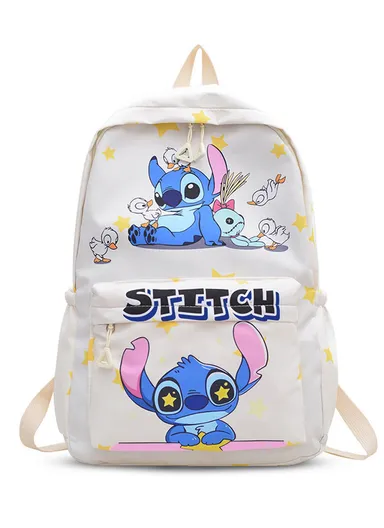 Lilo &amp; Stitch Kids School Backpack with Padded Straps &amp; Zippered Pockets 9025 - Off White