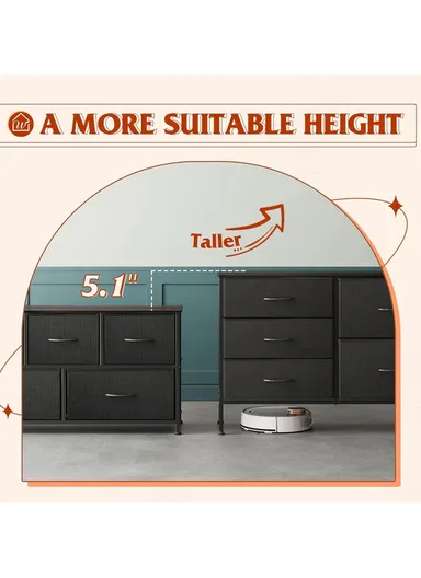 5-Drawer Fabric Storage Dresser, Closet Organizer Unit with Metal Frame &amp; Fabric Bins, Bedroom Hallway Storage (W100 x D30 x H69)cm - Black