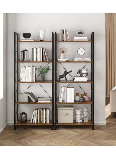 4-Tier Storage Shelf Rack, Freestanding Bookcase with Metal Frame &amp; Adjustable Feet, Open Display Shelving Unit for Living Room, Bedroom, Office (W63 x D30 x H121.5)cm - Tiger Wood