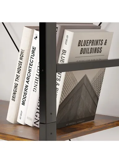 4-Tier Storage Shelf Rack, Freestanding Bookcase with Metal Frame &amp; Adjustable Feet, Open Display Shelving Unit for Living Room, Bedroom, Office (W63 x D30 x H121.5)cm - Tiger Wood