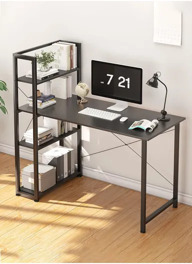 Sleek Modern Home Office Writing Desk, Heavy-Duty Computer Work &amp; Study Desk with 3 Shelves (W120 x D50 x H120)cm - Black