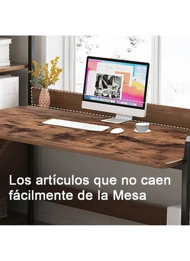 Rustic Modern Home Office Writing Desk, Multifunctional PC Gaming Desk with Drawers, Bookshelf &amp; Tiger Wood Finish (W140 x D50 x H110)cm