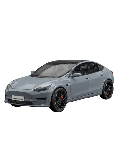 1:24 Tesla Model 3 Alloy Pull Back Car Model Sound Light Boy Toy Car - Grey
