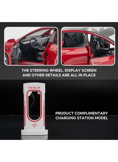 1:24 Tesla Model 3 Alloy Pull Back Car Model Sound Light Boy Toy Car - Grey