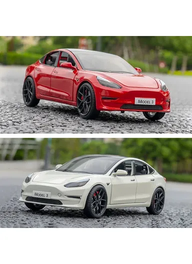 1:24 Tesla Model 3 Alloy Pull Back Car Model Sound Light Boy Toy Car - Grey