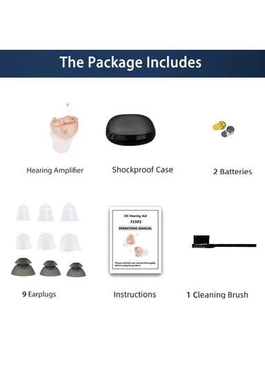 Invisible CIC Hearing Amplifier 16 Channels Noise Reduction Wireless Hearing Aid for Elderly Deaf, Single Ear F23D3 - Right Ear