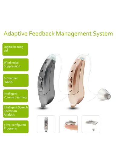 Left Ear Elderly 6-Channel Sound Amplifier Digital Hearing Aid Headset for Elderly, Seniors, Adults S601 - Pearl Grey