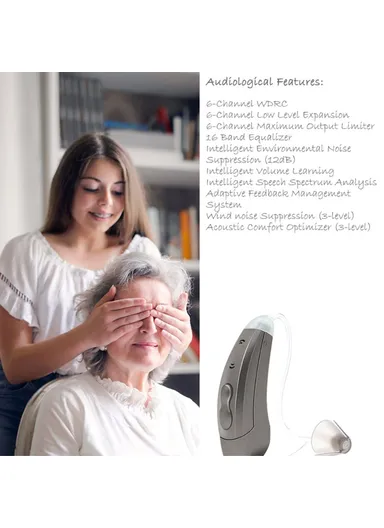 Left Ear Elderly 6-Channel Sound Amplifier Digital Hearing Aid Headset for Elderly, Seniors, Adults S601 - Pearl Grey