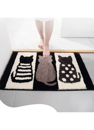 Water Absorption Anti-slip Flocking Carpet Household Bathroom Floor Mat (L45 x W65)cm - Cats