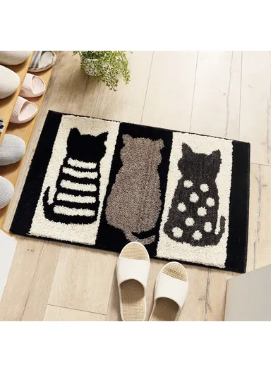 Water Absorption Anti-slip Flocking Carpet Household Bathroom Floor Mat (L45 x W65)cm - Cats