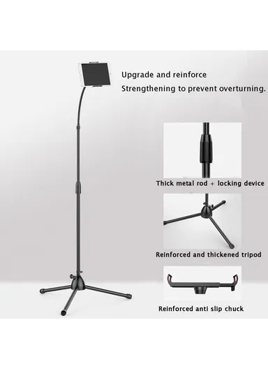 Universal Tablet Holder Floor Stand 3.5-10.5 inch Mobile Phone Tablet 360° Rotating Retractable Metal Tripod
