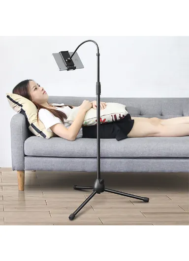 Universal Tablet Holder Floor Stand 3.5-10.5 inch Mobile Phone Tablet 360° Rotating Retractable Metal Tripod