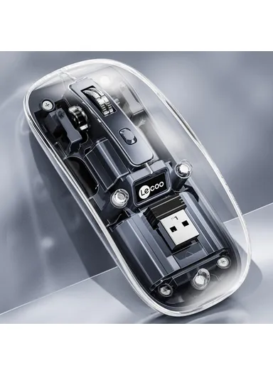LECOO 2.4G Wireless Mouse Transparent Home Office Computer Laptop Mice WS215- Black