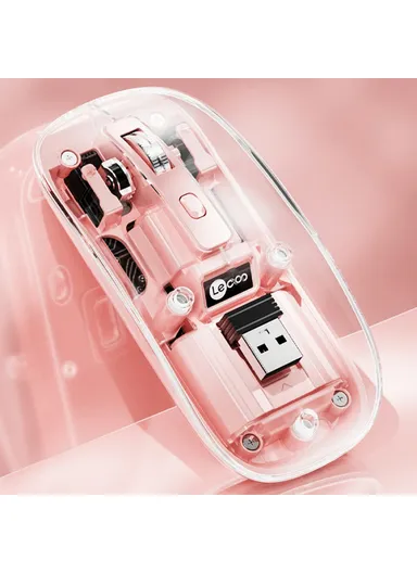 LECOO 2.4G Wireless Mouse Transparent Home Office Computer Laptop Mice WS215- Pink