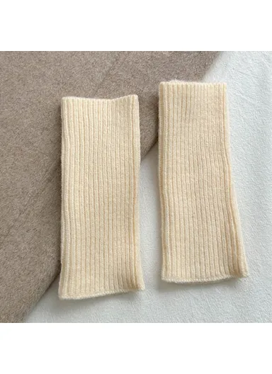1 Pair Women Knitted Fingerless Gloves with Thumbholes Outdoor Wrist Warmers - White