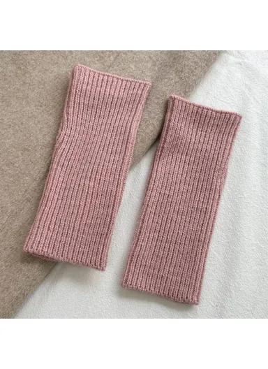 1 Pair Women Knitted Fingerless Gloves with Thumbholes Outdoor Wrist Warmers - Pink