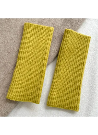 1 Pair Women Knitted Fingerless Gloves with Thumbholes Outdoor Wrist Warmers - Ginger