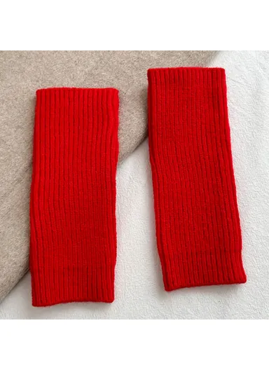1 Pair Women Knitted Fingerless Gloves with Thumbholes Outdoor Wrist Warmers - Red
