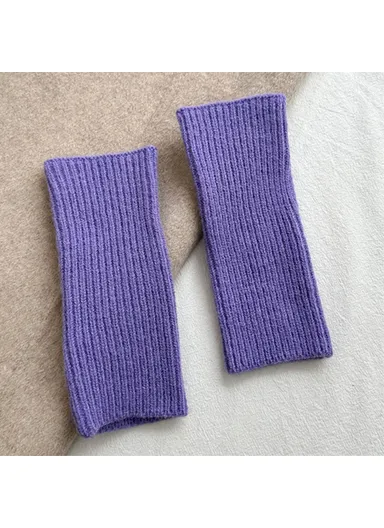 1 Pair Women Knitted Fingerless Gloves with Thumbholes Outdoor Wrist Warmers - Taro Purple