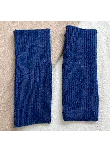 1 Pair Women Knitted Fingerless Gloves with Thumbholes Outdoor Wrist Warmers - Klein Blue
