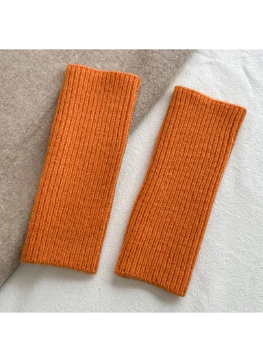 1 Pair Women Knitted Fingerless Gloves with Thumbholes Outdoor Wrist Warmers - Orange