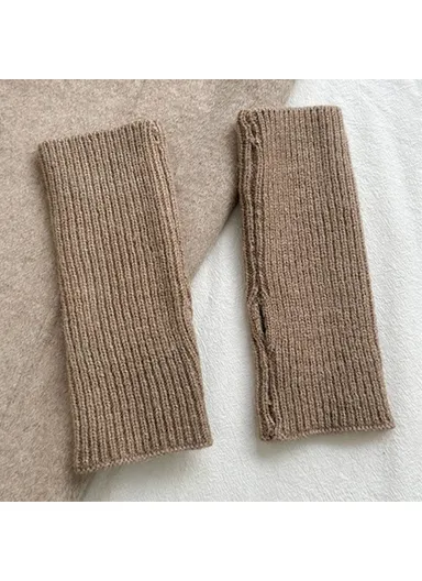 1 Pair Women Knitted Fingerless Gloves with Thumbholes Outdoor Wrist Warmers - Khaki