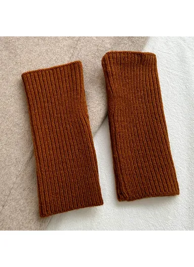 1 Pair Women Knitted Fingerless Gloves with Thumbholes Outdoor Wrist Warmers - Caramel