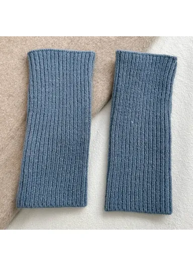 1 Pair Women Knitted Fingerless Gloves with Thumbholes Outdoor Wrist Warmers - Haze Blue