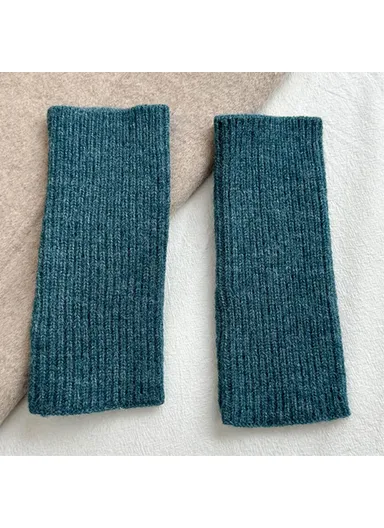 1 Pair Women Knitted Fingerless Gloves with Thumbholes Outdoor Wrist Warmers - Lake Green