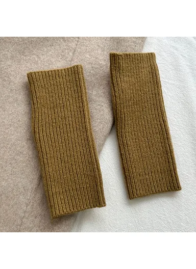 1 Pair Women Knitted Fingerless Gloves with Thumbholes Outdoor Wrist Warmers - Camel