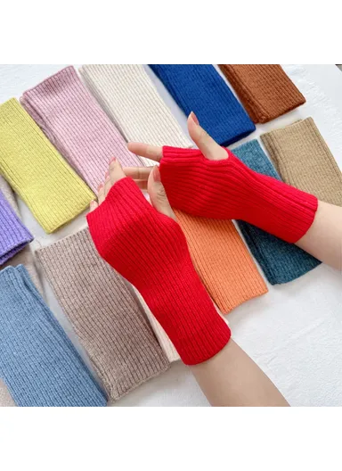 1 Pair Women Knitted Fingerless Gloves with Thumbholes Outdoor Wrist Warmers - Camel
